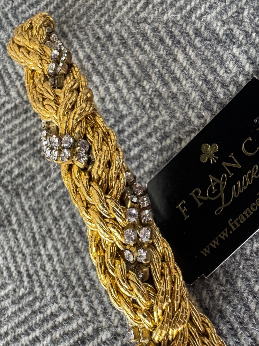 NWT, FRANCE LUXE, BRAIDED GOLD WITH CLUSTERS OF DIAMONDS WOVEN INTO THE BARRETTE